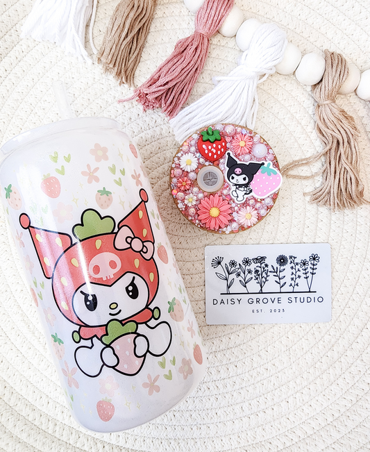 Strawberry Kitty 16oz Glass Can