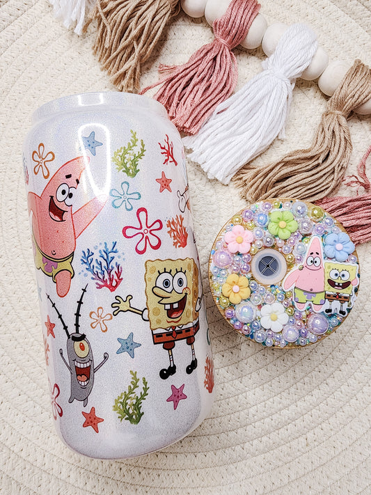 Yellow Sponge and Friends 16oz Glass Can