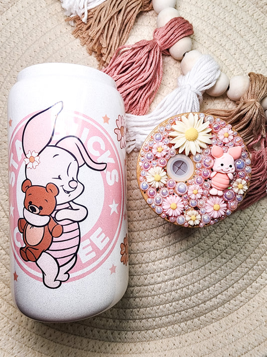 Pink Piglet 16oz Glass Can