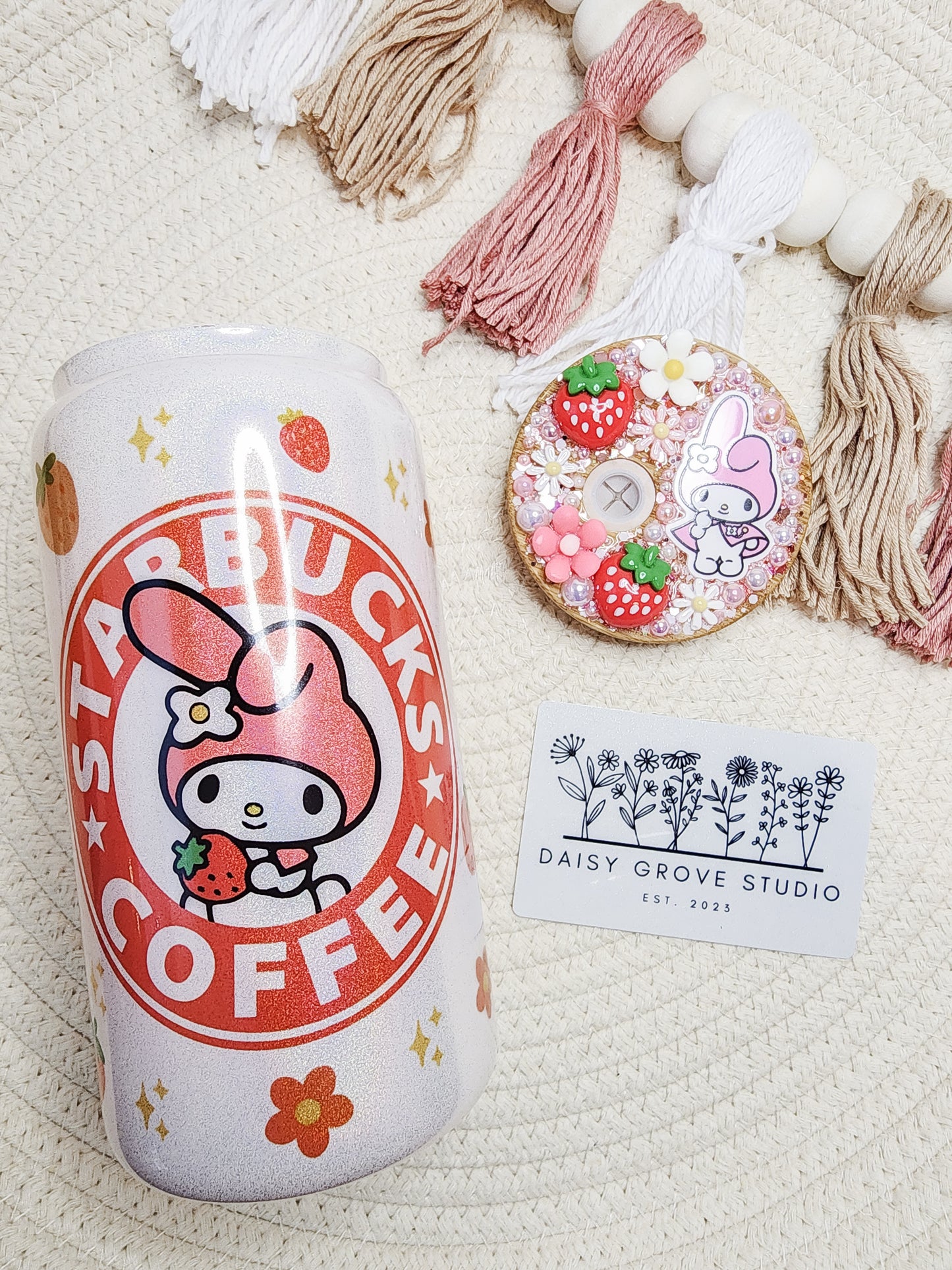 Strawberry Bunny 16oz Glass Can